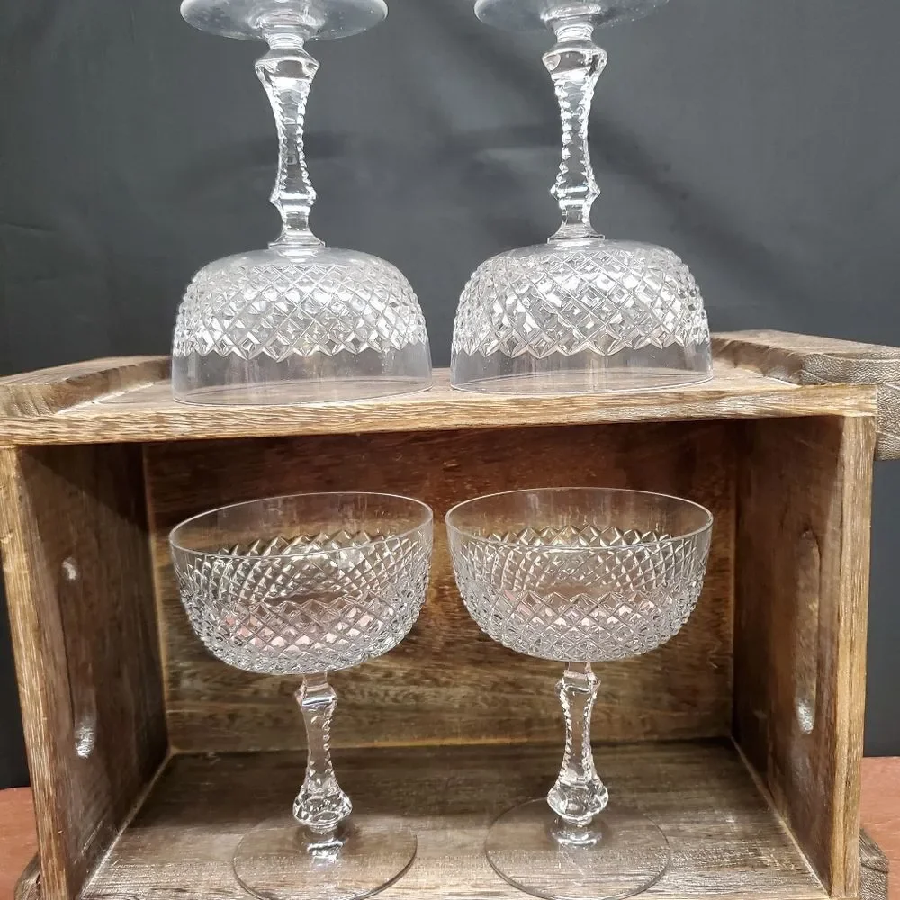 Vintage PARMA by Josair Diamond Cut Stemware Champagne Sherbet Glasses